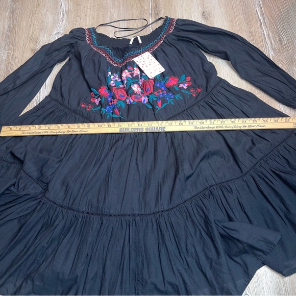 Free People Women’s Small Sunbeam Off The Shoulder Dress Embroidered Black Boho - Picture 12 of 15